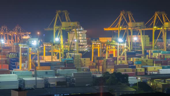 Container Terminal Ship Loading Timelapse at Night