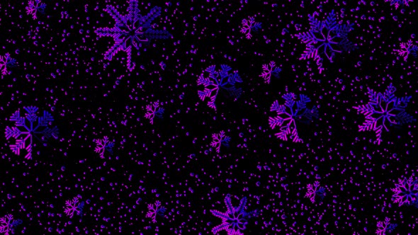 Winter Christmas snowflakes seamless 4K video animation. Video animation of neon blue snowflakes