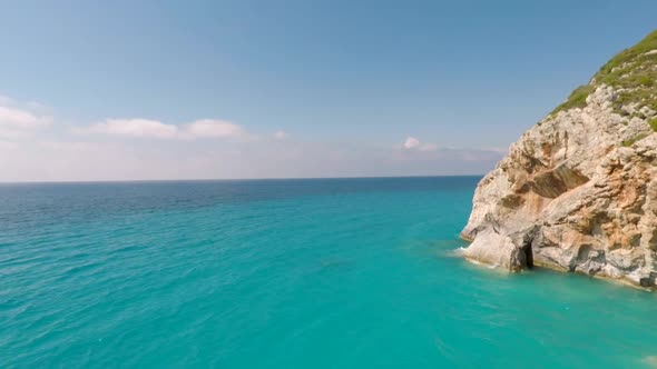 Aerial view of Lefkada island in the Mediterrean in summer, Greece.