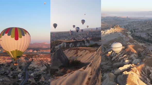 Threeinone Vertical Video  Flight of Balloons in Cappadocia Turkey