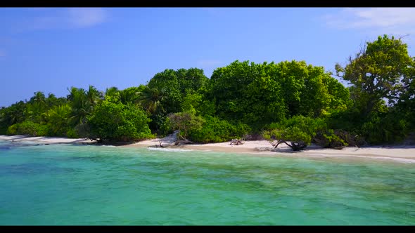 Aerial drone texture of perfect lagoon beach holiday by blue sea with white sand background of a pic