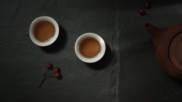 Top view over two cups of tea