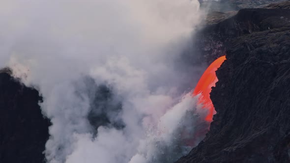 Lava from the Kilauea volcano flows into the ocean