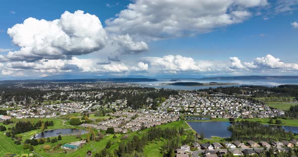 Wide panning aerial of Oak Harbor's many suburban home communities.