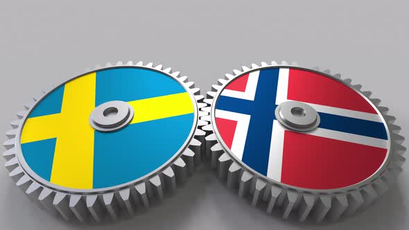 Flags of Sweden and Norway on Meshing Gears