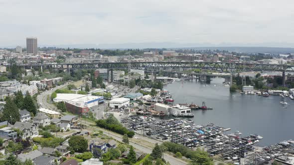 Aerial Cityscape Of Fremont Portage Bay And University District - Seattle Washington Usa