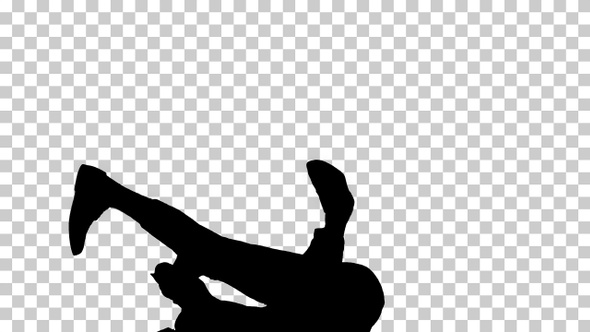 Silhouette man does break dance moves, Alpha Channel