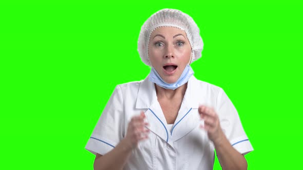 Surprised Doctor Woman on Green Screen.
