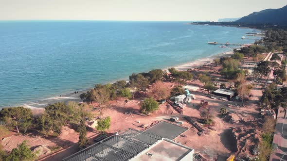 Construction of recreation tourist area near beach and seashore.  alt
