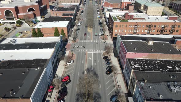 Downtown shopping district on a historic main street