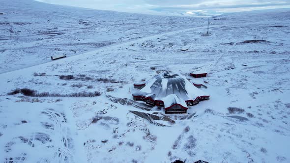 Orbit shot from the Arctic circle center in Northern Norway, Scandinavia, Saltfjellet, Revealing lan