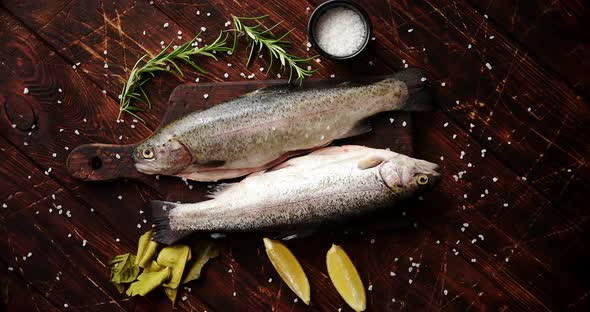 Fresh Trout with Lemon on Board