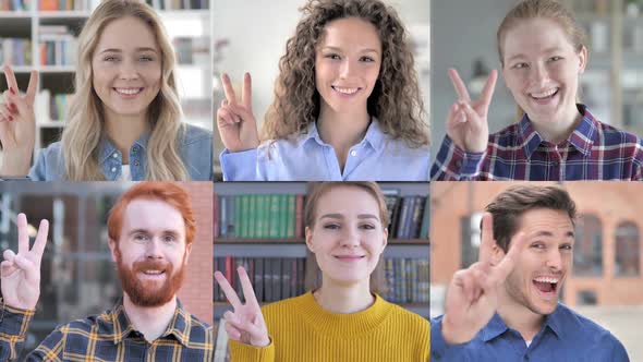 Collage of Young People Showing Victory Sign
