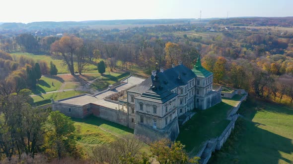 Aerial View of Haunted Castle of Pidhirtsi, Ukraine