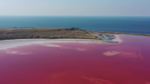 Aerial View of Pink Chokrak Lake in Crimea