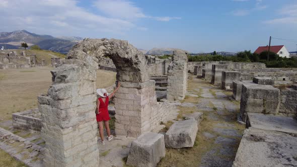 Tourist Lady in Salona Roman Amphitheatre