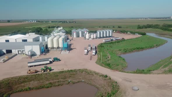 Drone aerial view of an international export agribusiness that exports cover seeds around the world