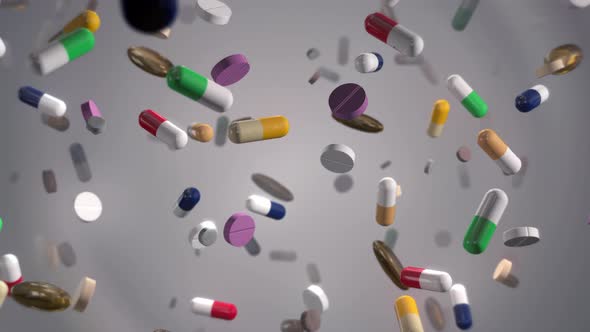 Assorted Colorful Pills Raining Down