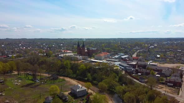 Old Stone Ruins of an Ancient Castle in Rezekne, Latvia. Aerial 4K Dron Shot