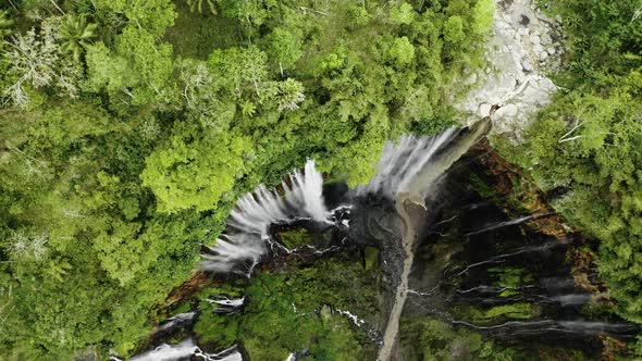 Drone Over Edge Of Tumpak Sewu Waterfalls