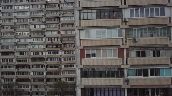 Facade of Panel Buildings with Windows of Ordinary Old Soviet Urban Residential Houses in Russia