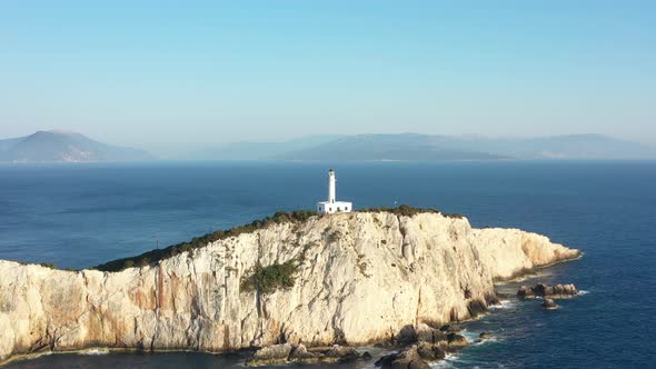 Aerial view of Cape of Ducato lighthouse in Lefkada island- Greece