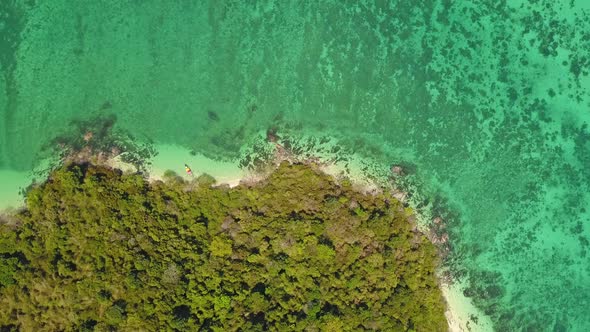 Aerial view of Phi Phi, Maya beach at sunset with Andaman sea in Phuket. Thailand