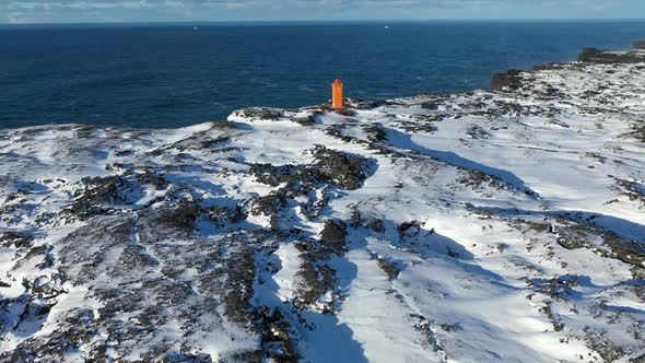 Flyover of Iceland Lighthouse by Drone