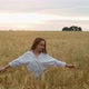 Romantic and Carefree Young Woman in Slow Motion Video Walking on Field Wheat Enjoying Freedom and - VideoHive Item for Sale
