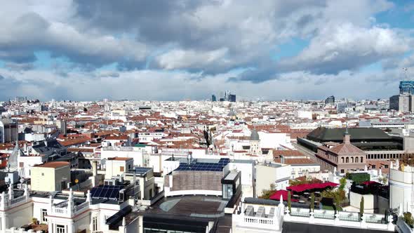 Aerial View of Madrid Residential Quarters Clouds Sailing Over the City