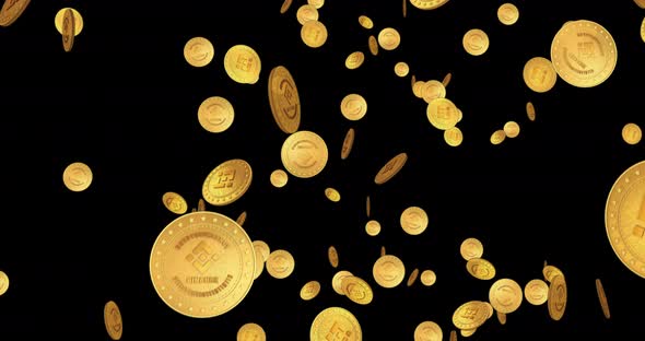 Binance BNB cryptocurrency golden coin falling rain loop