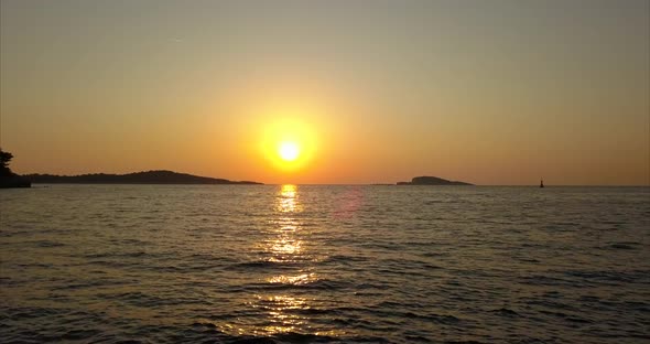 Beautiful sunset filmed in Croatia, Dubrovnik with islands and open water