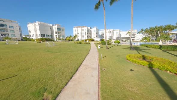 FPV drone flight at La Ensenada project within Playa Nueva Romana; Caribbean