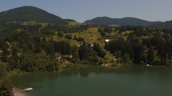 Aerial view of Colibita lake waterfront