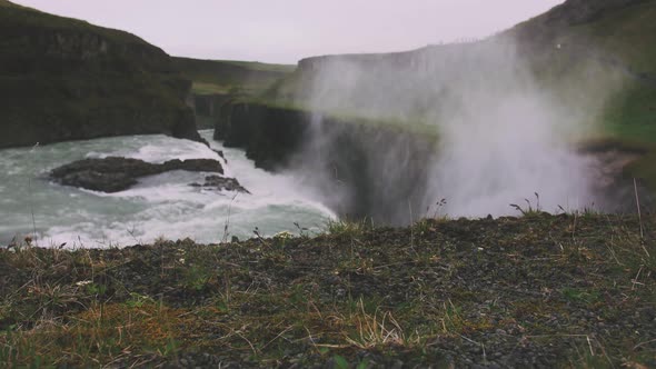 Gullfoss Waterfall in Iceland Dolly Shot Close Up