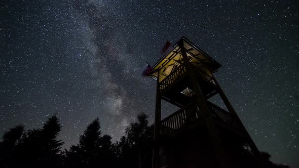 Stars Sky with Milky Way Galaxy over Lookout Tower