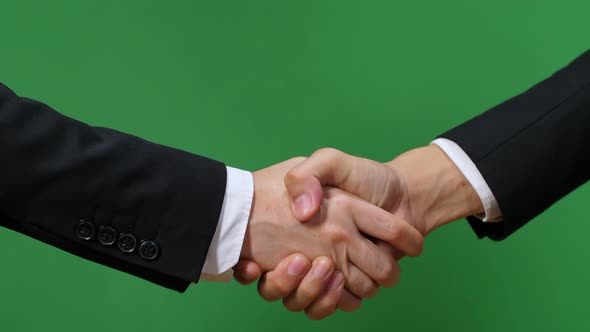 Business Handshake On Green Screen Background, Partnership Trust, Respect Sign, Chroma Key