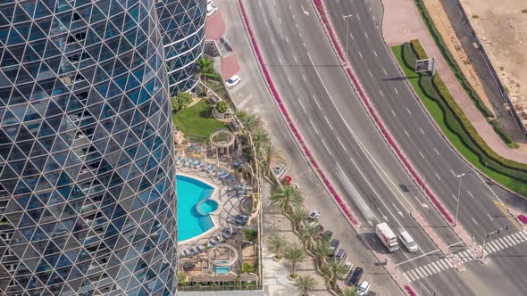 Skyline View of Intersection Traffic on Al Saada Street Near DIFC Timelapse in Dubai UAE