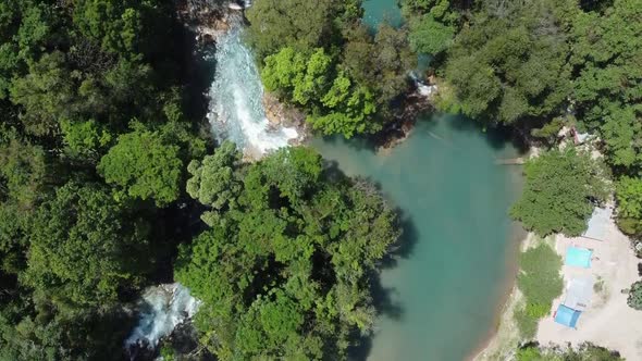 Cenital drone shot of the Cascadas de Agua Azul