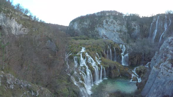 Aerial of waterfalls, Plitvice Park