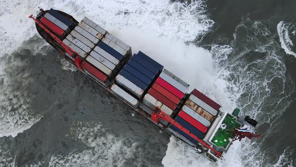 Container Ship Which Ran Aground During a Storm