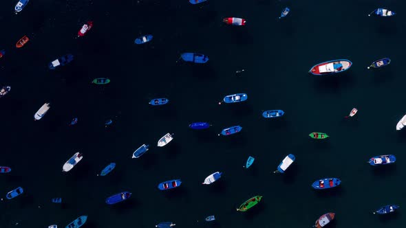 Aerial Hyperlapse of Anchored Boats Off the Coast