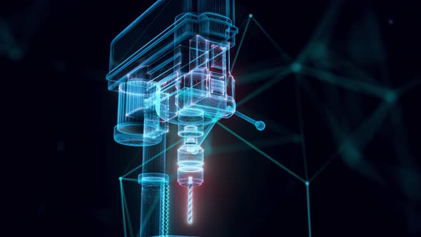 Industrial Drill Press Hologram Close Up 4k alt
