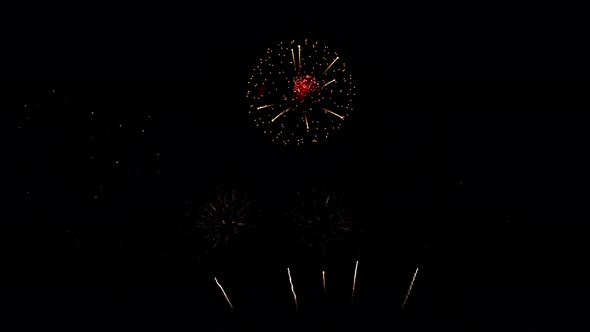Many flashing colorful fireworks in event amazing with black background celebrate New Year.