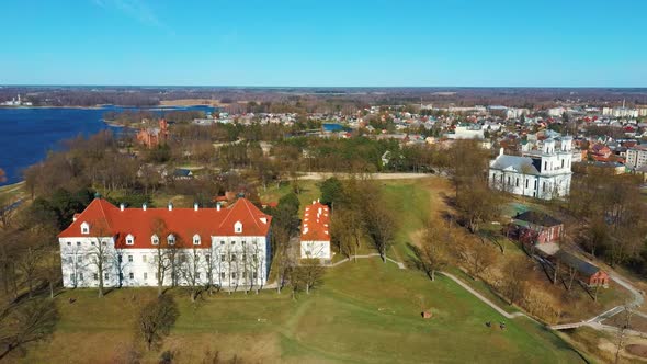 Aerial Shot of Birzai Castle, Birzai City Panorama 4K UHD Resolution