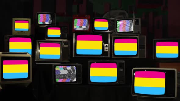 Pansexual Pride Flags on Retro TV Stack Installation.