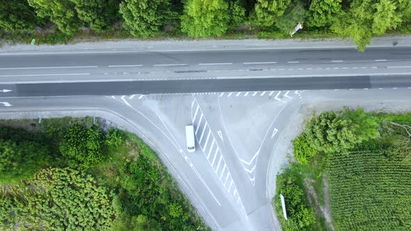 Top View on the Intersection of Roads in the Green Area