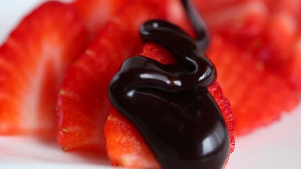 Strawberries in chocolate  sauce.