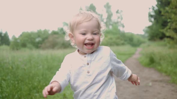 close-up child portrait, running child in park, healthy lifestyle concept,