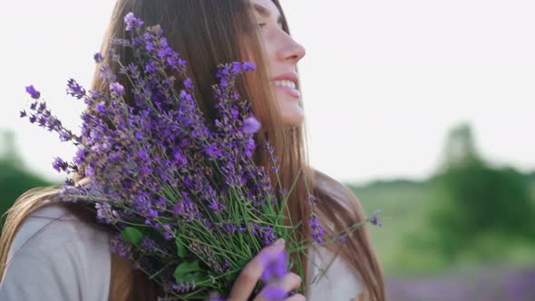 Smiling Girl Posing in Lavender Field